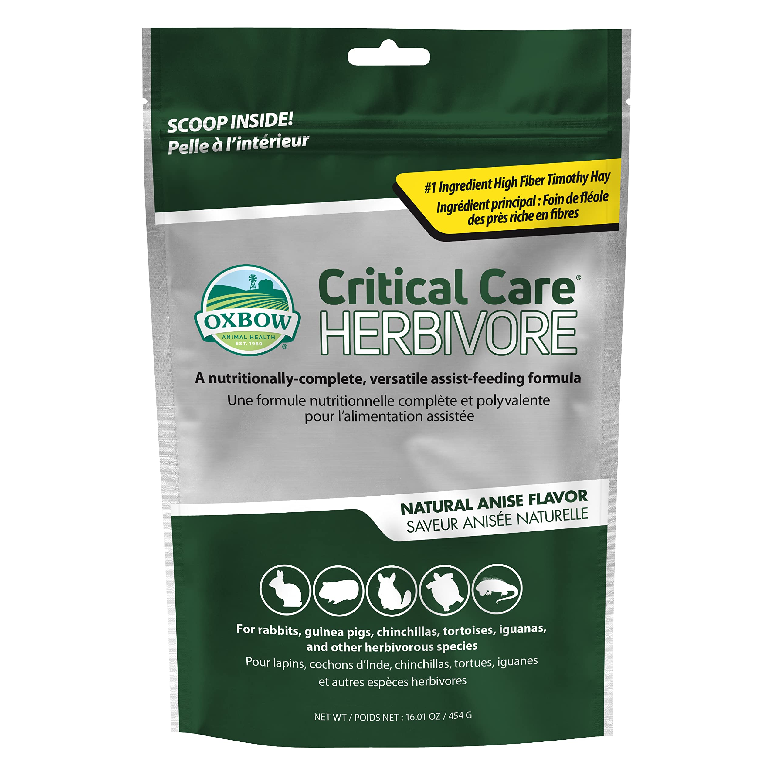 Oxbow Critical Care Herbivore bag showing product packaging for recovery support.