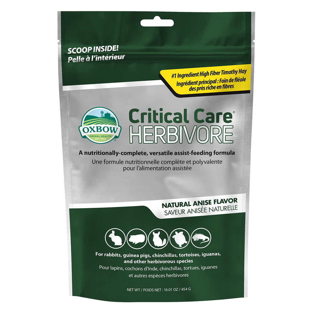 Oxbow Critical Care Herbivore bag showing product packaging for recovery support.