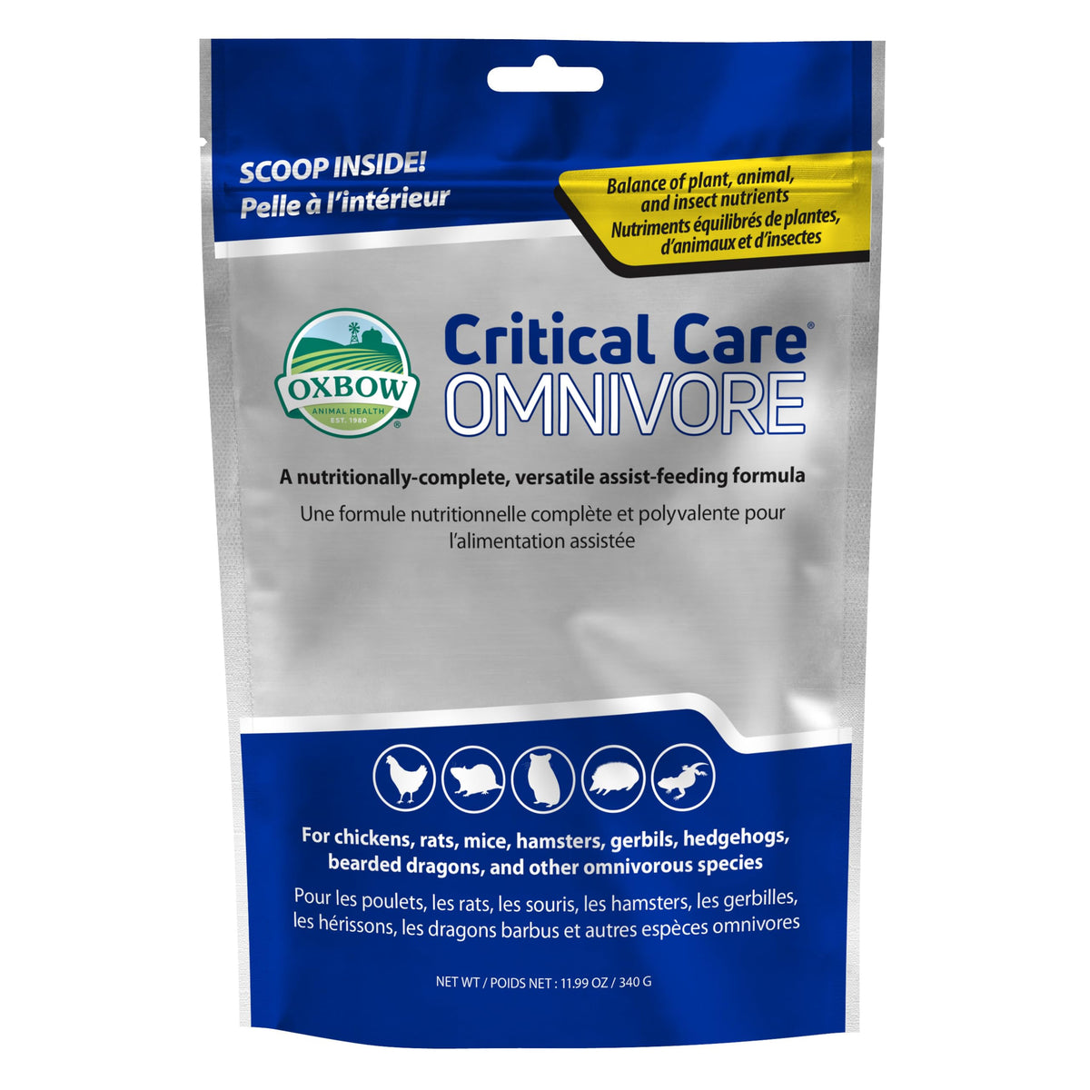 Oxbow Critical Care Omnivore bag front for reliable recovery nutrition.