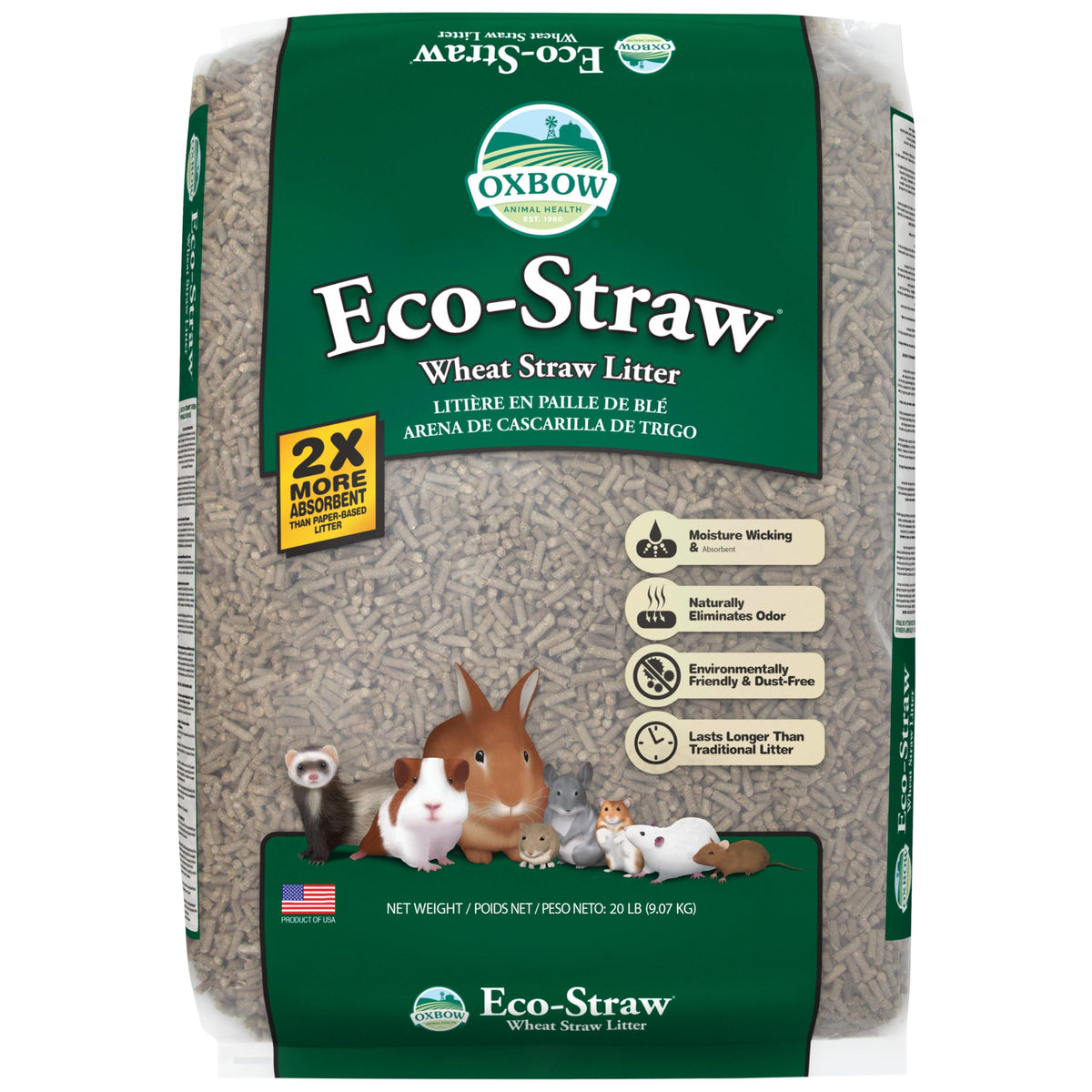 Oxbow Eco Straw Litter’s dust-free texture shown for a cleaner cage.