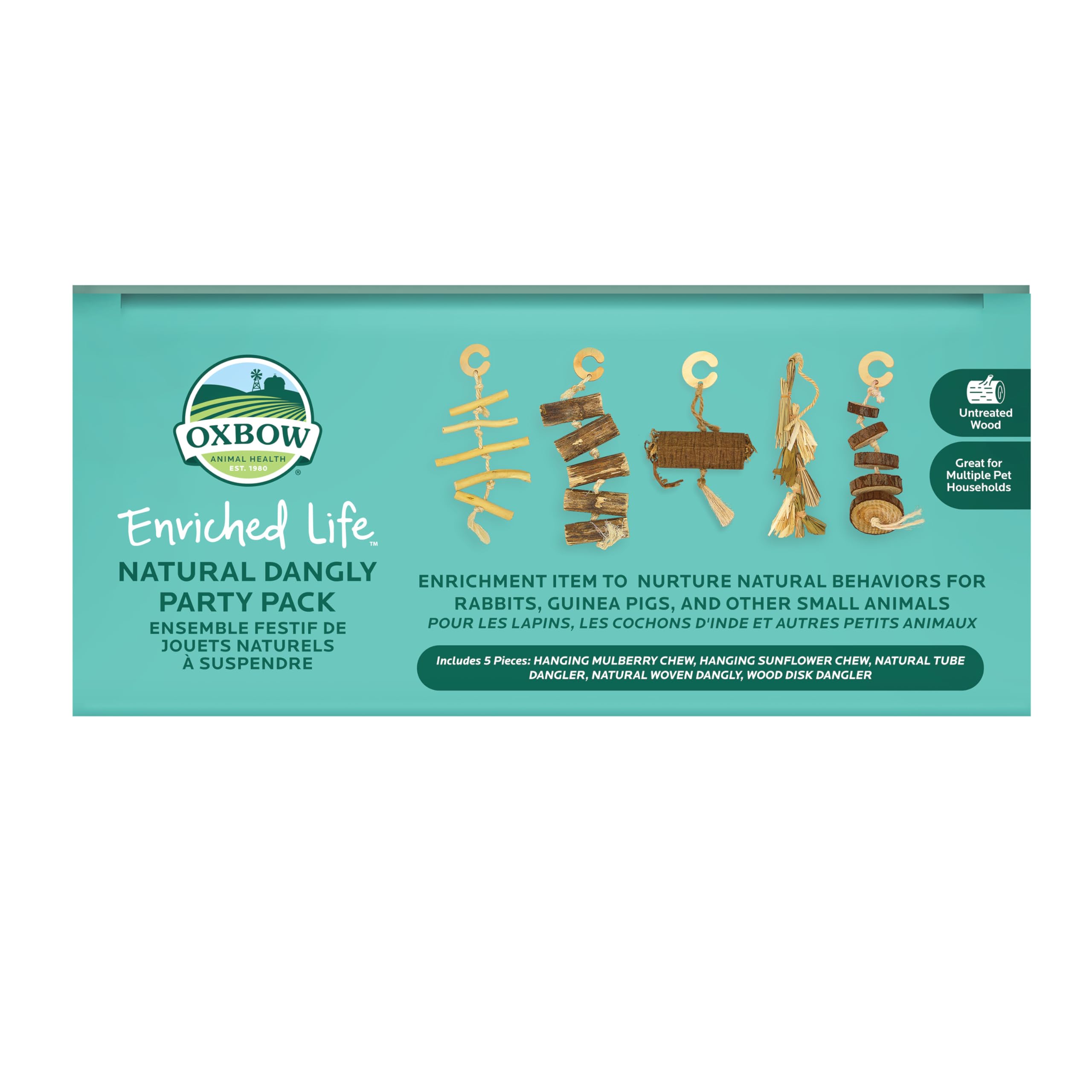 Oxbow Enriched Life dangly-multi-pet-toy-pack, engages households with varied textures for multiple pets.