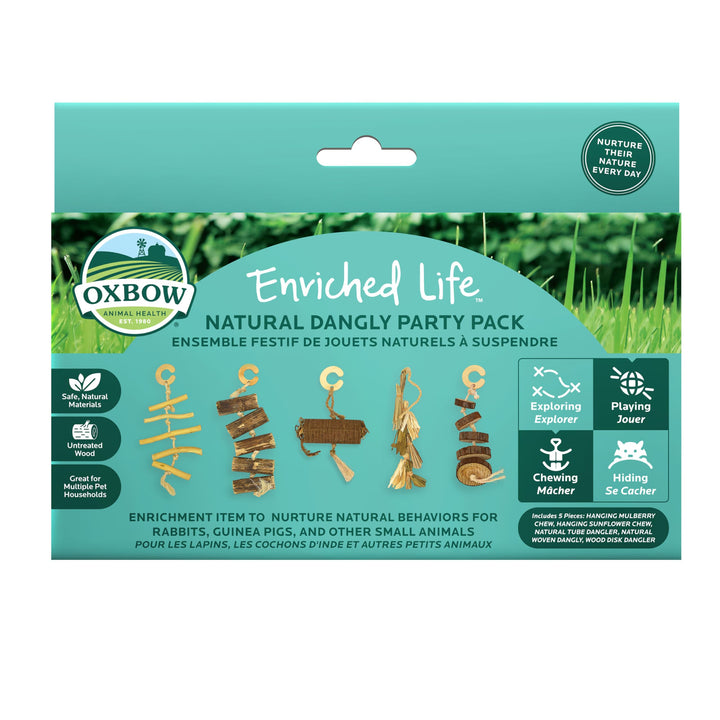 Oxbow Enriched Life dangly party pack variety, five natural chews for daily enrichment.
