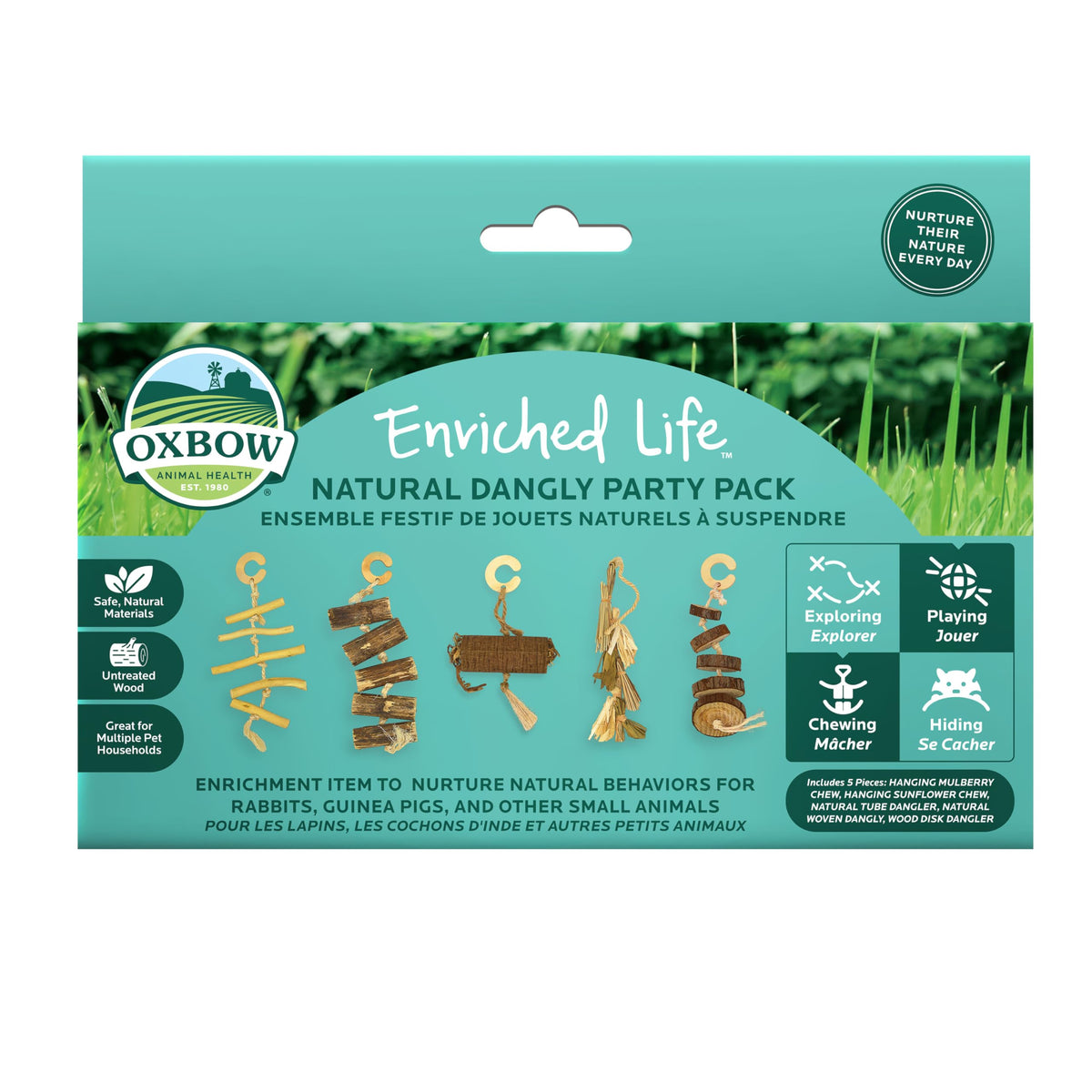 Oxbow Enriched Life dangly party pack variety, five natural chews for daily enrichment.