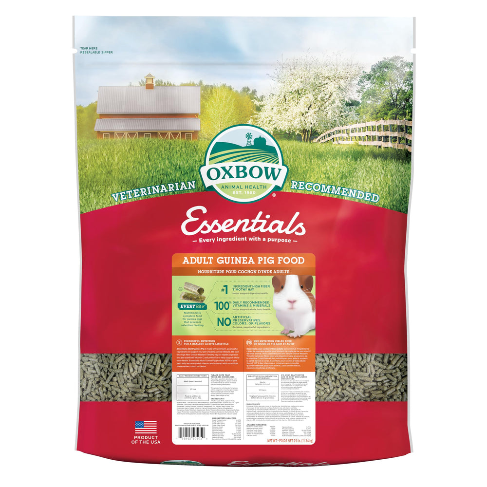 Oxbow Essentials adult guinea pig food pellets in a bag for everyday nutrition