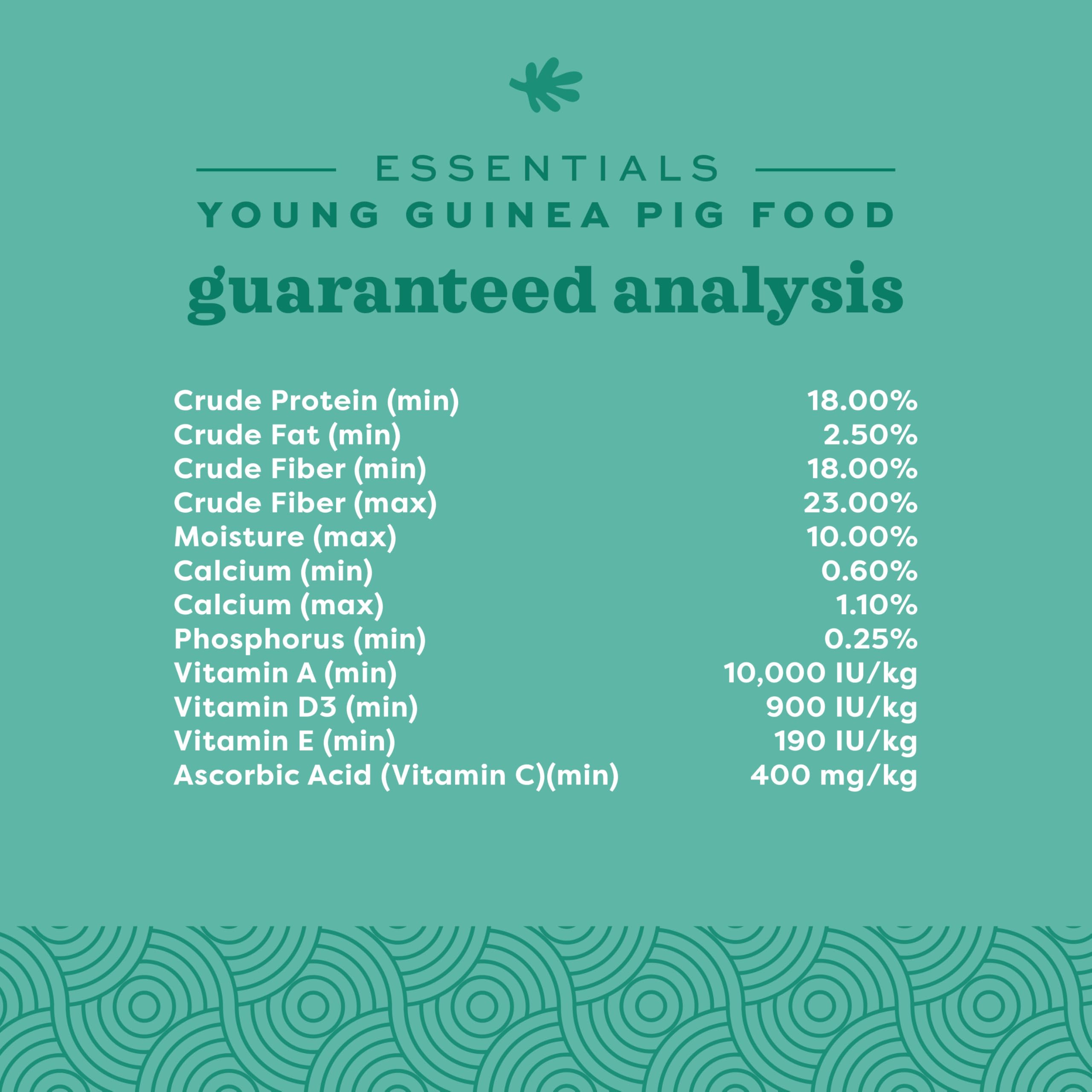 Oxbow Essentials balanced growth diet for young, pregnant, and nursing guinea pigs.