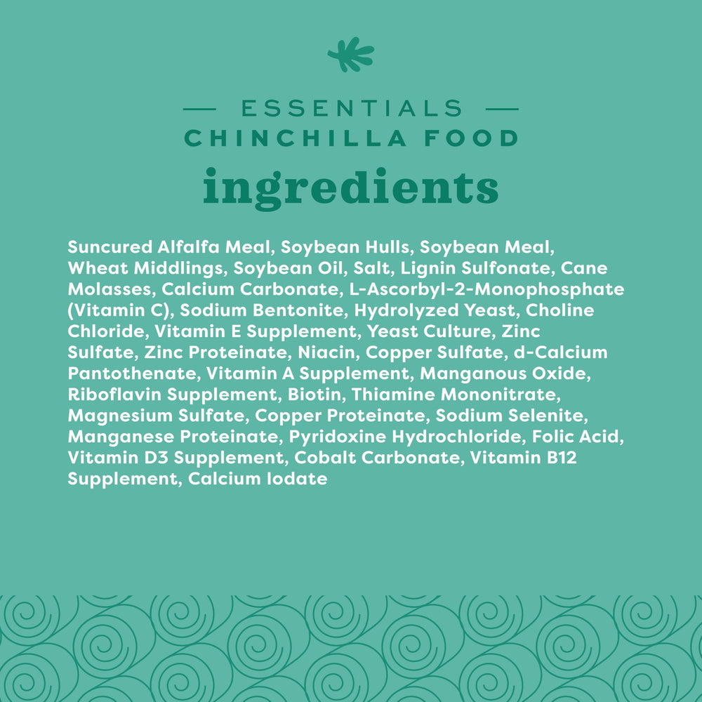 Oxbow Essentials Chinchilla Food packaging with scoop suggests easy portion control.