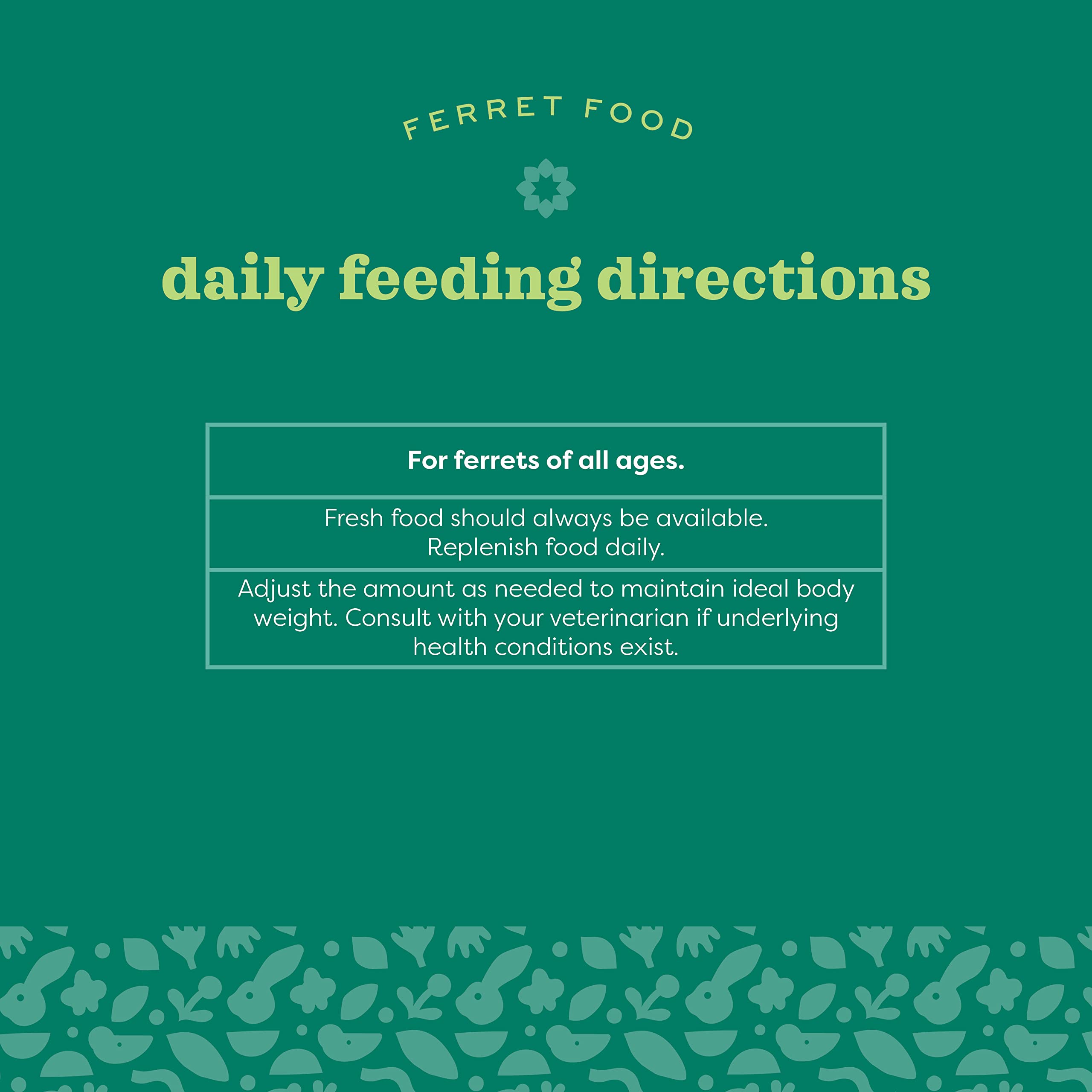 Label highlights digestive efficiency with grain-free formula for ferrets.