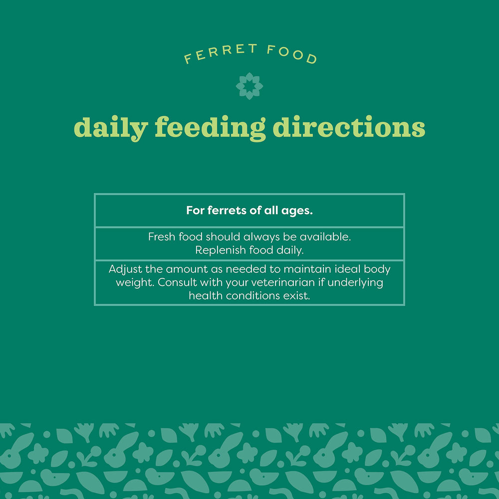Label highlights digestive efficiency with grain-free formula for ferrets.