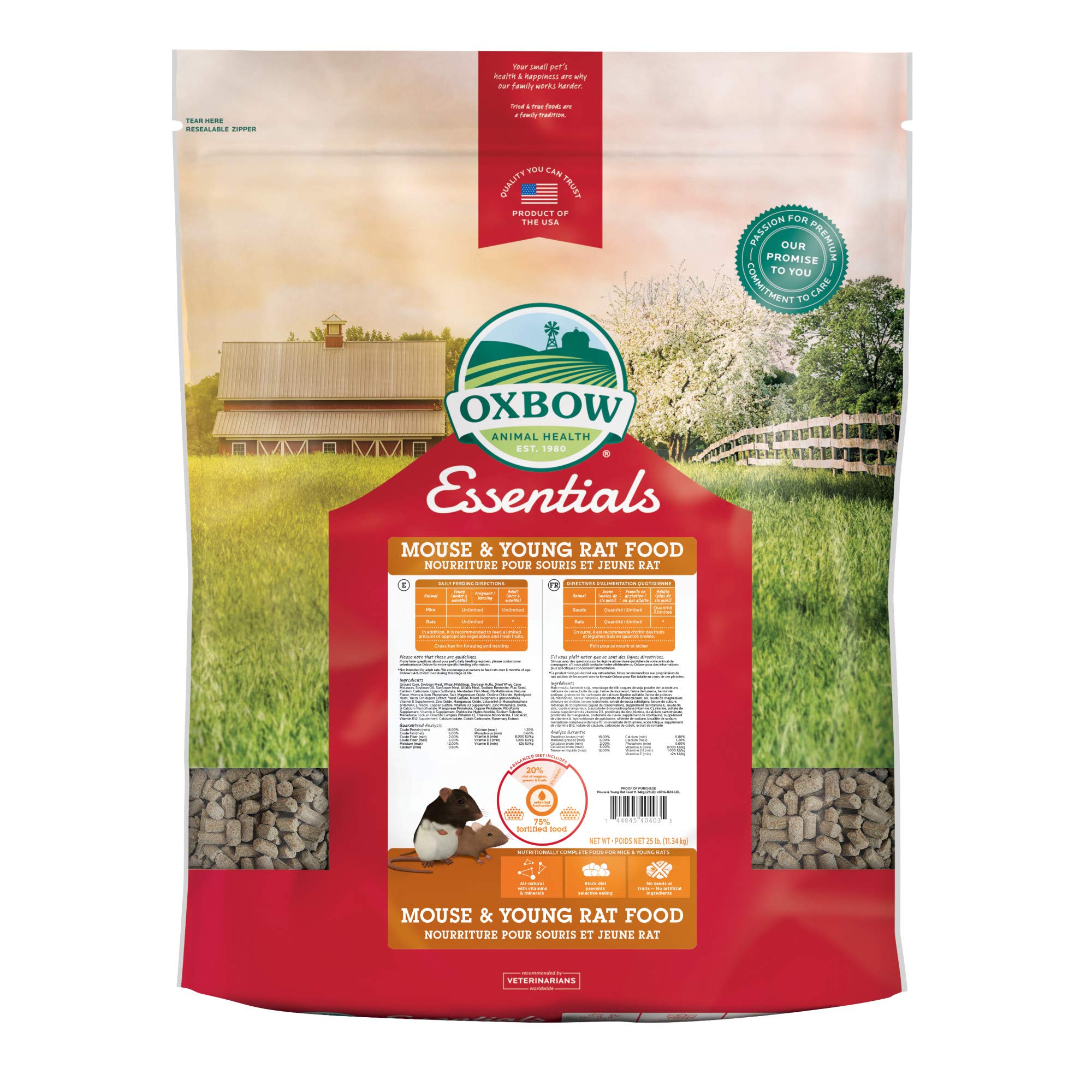 Oxbow Essentials mouse and young rat food pellet close-up showing uniform nutrition for growth