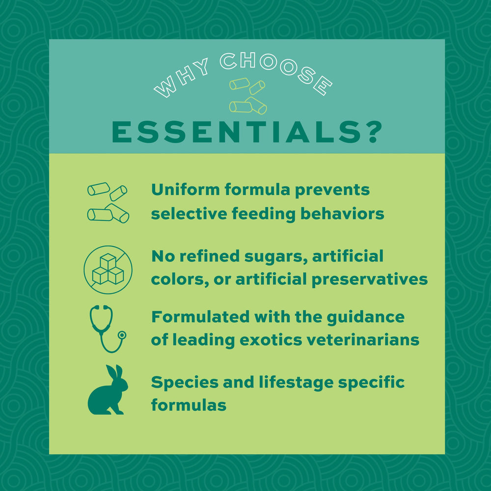 Oxbow Essentials rabbit food pellets closeup highlights fortified vitamins and minerals.