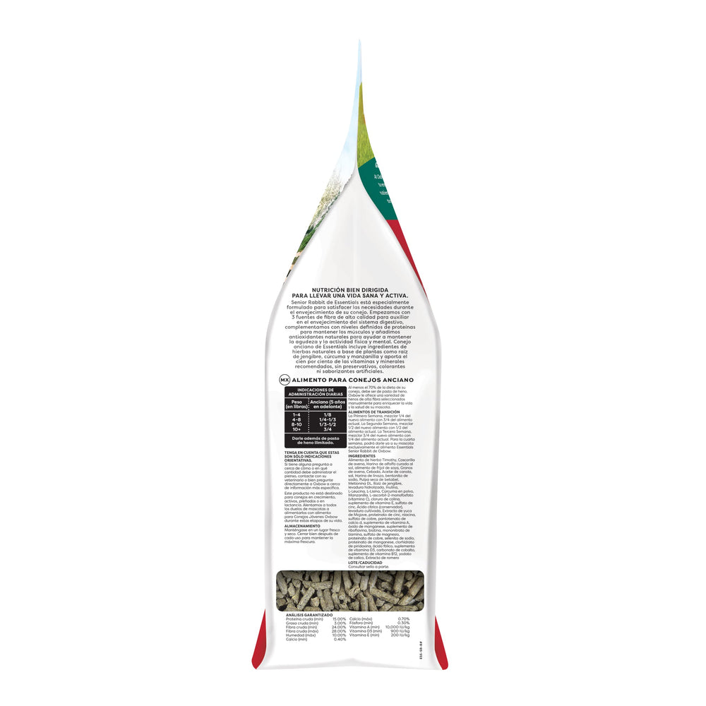 Oxbow Essentials Senior Rabbit Food ingredients panel with three fiber sources