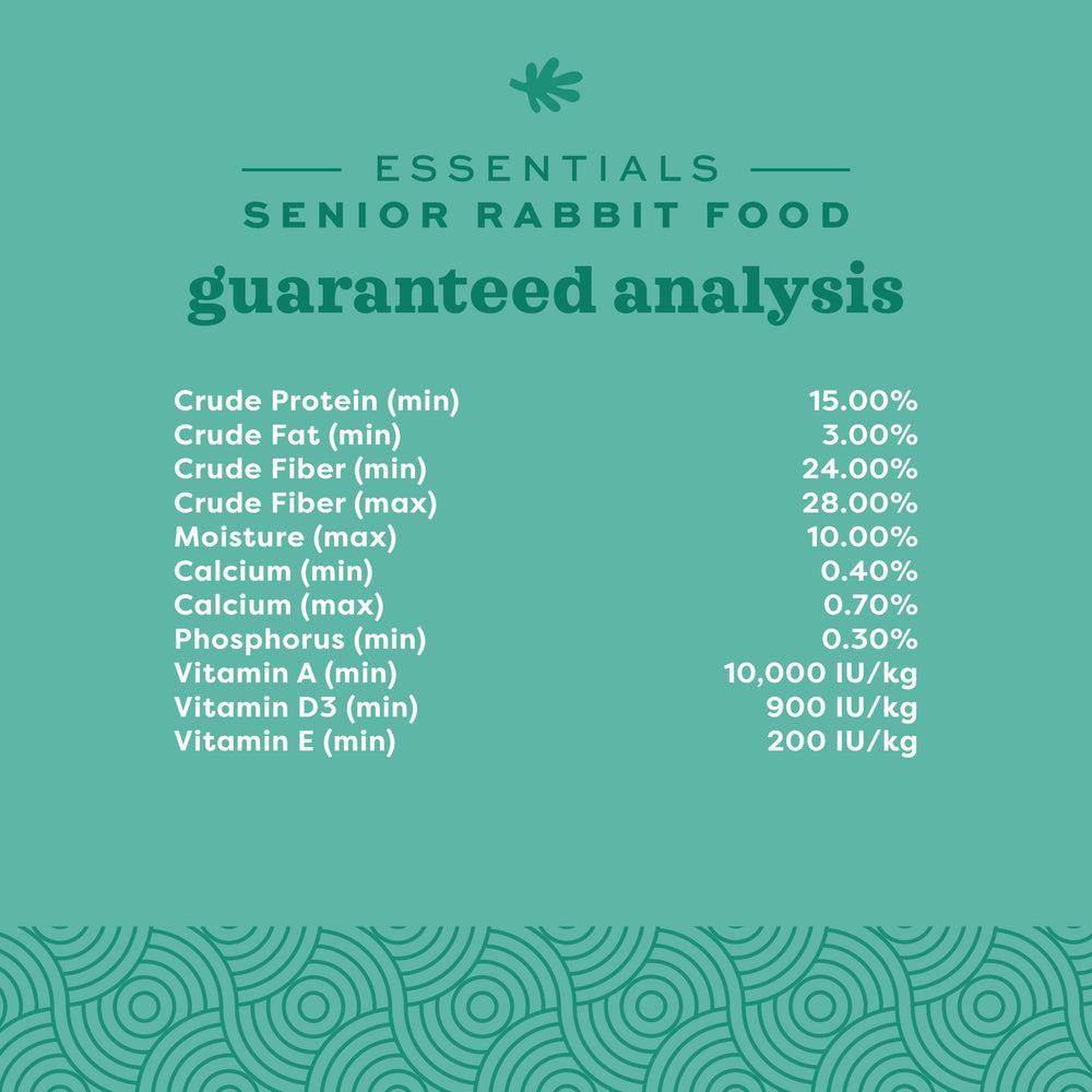 Oxbow Essentials Senior Rabbit Food made in USA stamp on bag