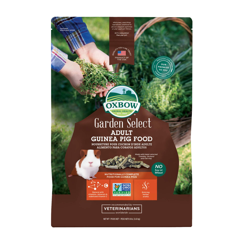 Oxbow Garden Select pellets in bowl promote consistent daily intake.