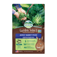 Oxbow Garden Select packaging shows rabbit food pellets for consistent nutrition.