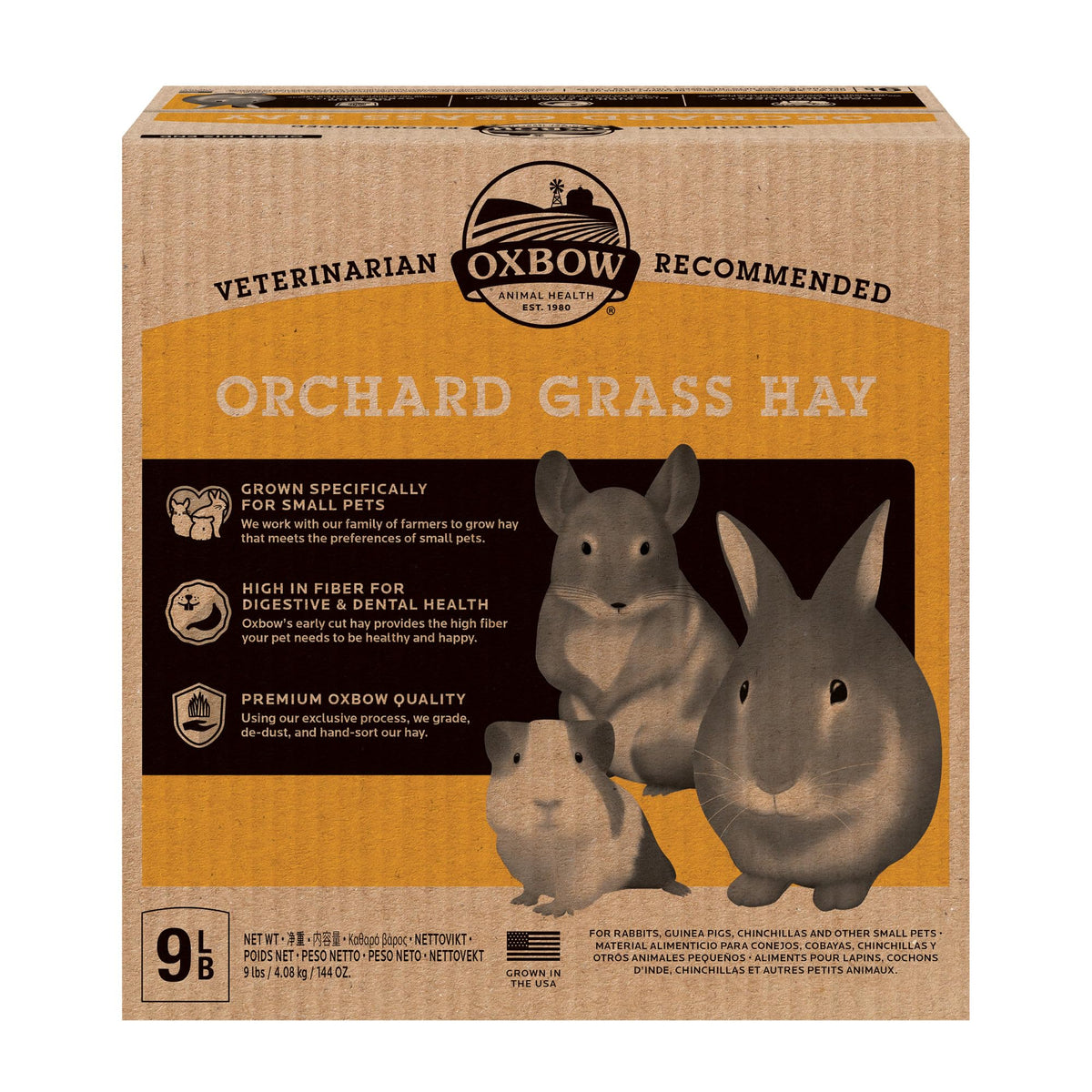 Oxbow Orchard Grass Hay box with fragrant aroma to stimulate appetite.