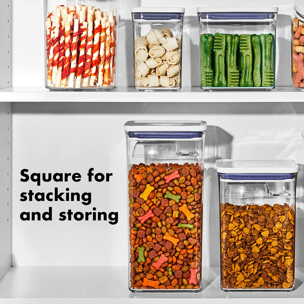 OXO Good Grips Pet POP Container holds 3.5 lbs of cat food compactly.