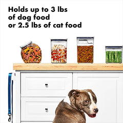 Round design of OXO Pet POP enables easy scooping from any angle.