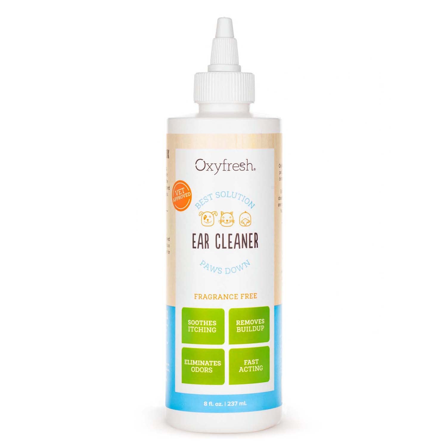 Oxyfresh Advanced Pet Ear Cleaner bottle shown for easy ear cleaning and odor control