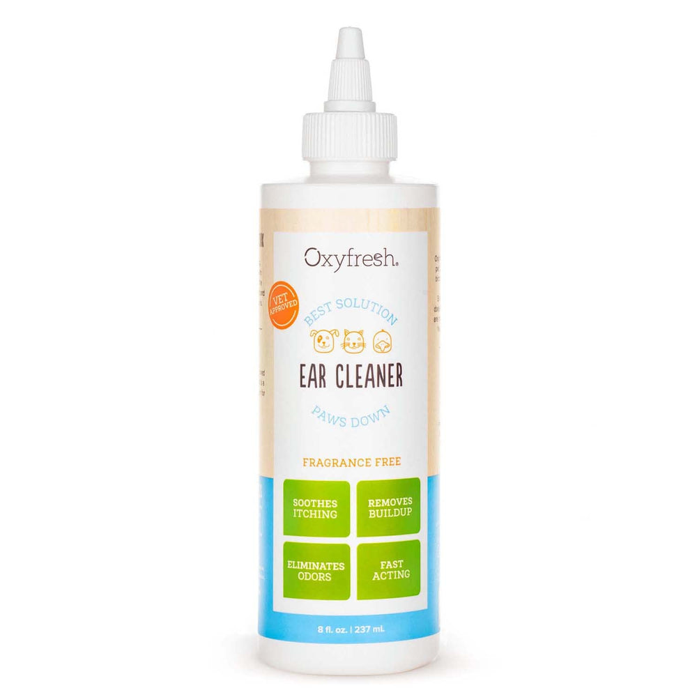 Oxyfresh Advanced Pet Ear Cleaner bottle shown for easy ear cleaning and odor control
