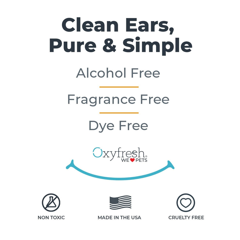 Oxyfresh Advanced Pet Ear Cleaner shown on cat and dog ears