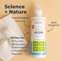 Oxyfresh Advanced Pet Ear Cleaner label closeup highlights quality and USA-made assurance