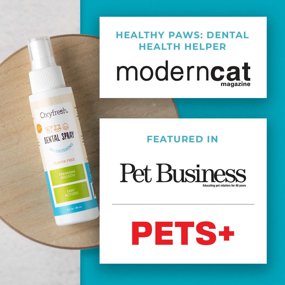 Oxyfresh pet mouth spray applied directly to pet’s mouth.