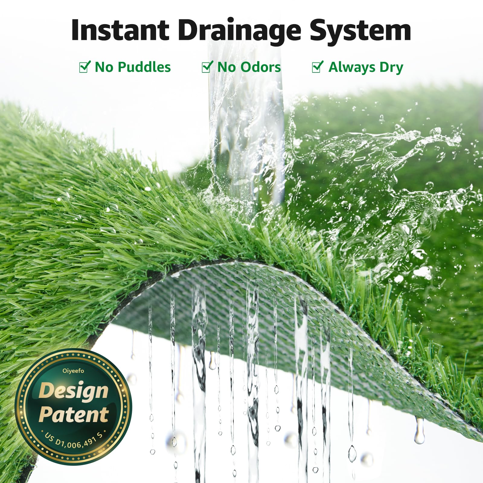 Oiyeefo grass mat with drainage holes for odor control