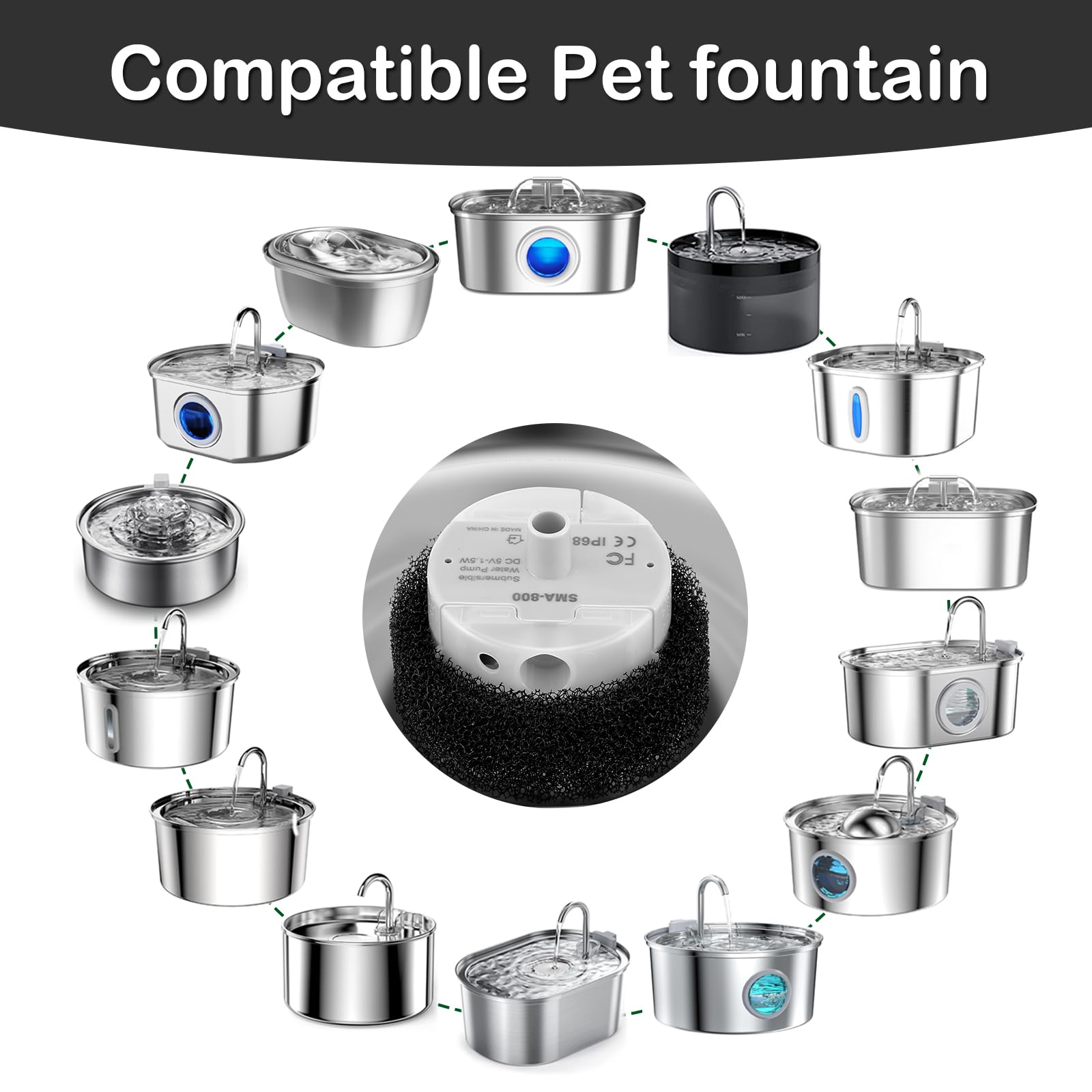 OYES cat fountain pump adapter connection showing easy setup.