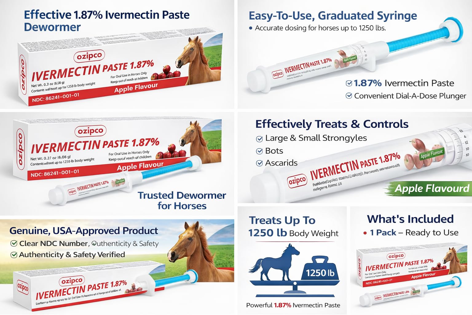 OZIPCO paste used in routine equine care shows simple application.