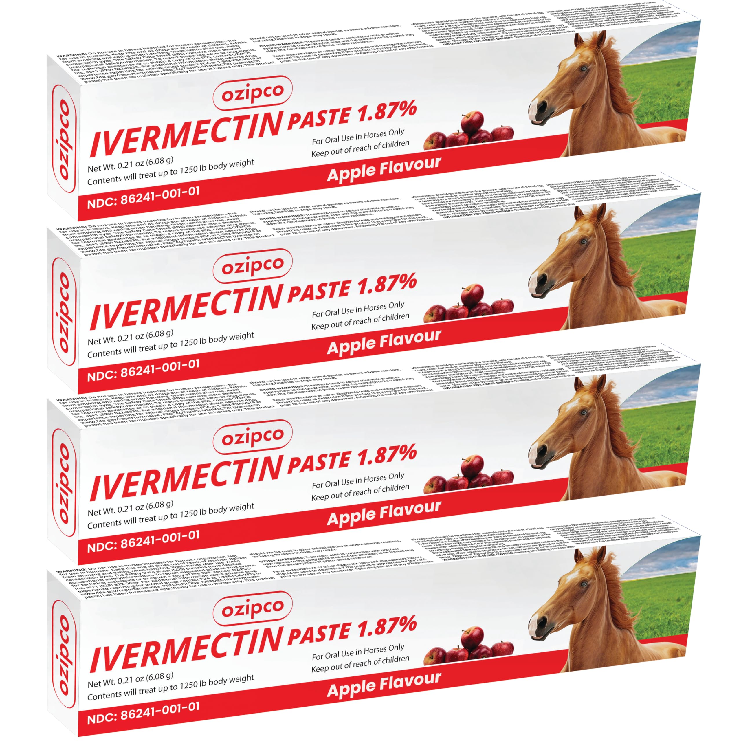 OZIPCO ivermectin horse paste apple flavor 6.08g syringe for easy dosing