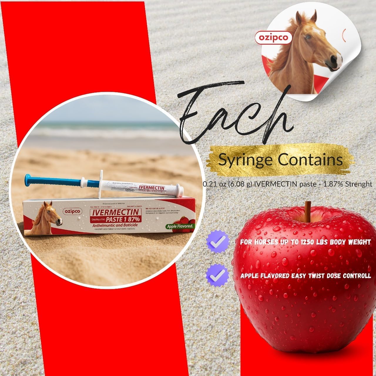 OZIPCO apple flavor syringe-doser for precise weight-based dosing