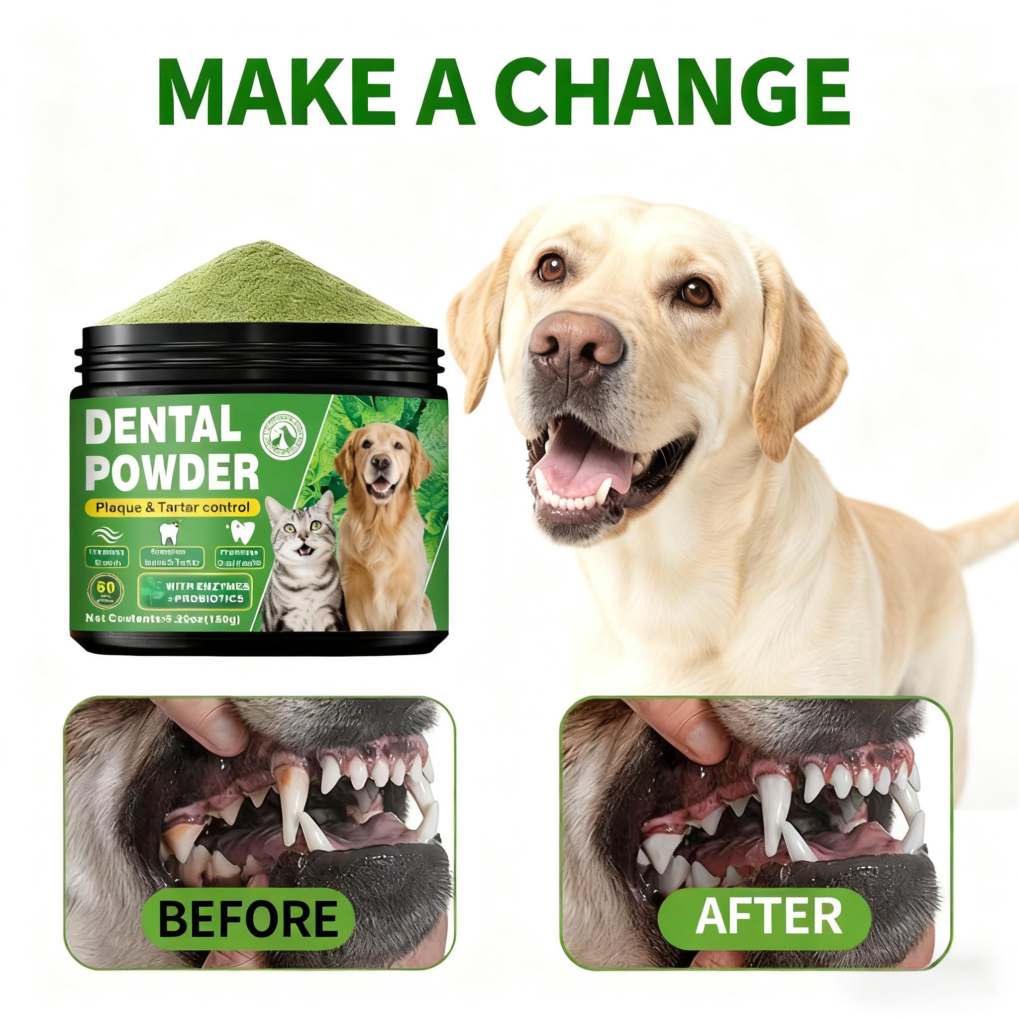 OZOXOO dental powder usage guide for easy mixing into meals or water.