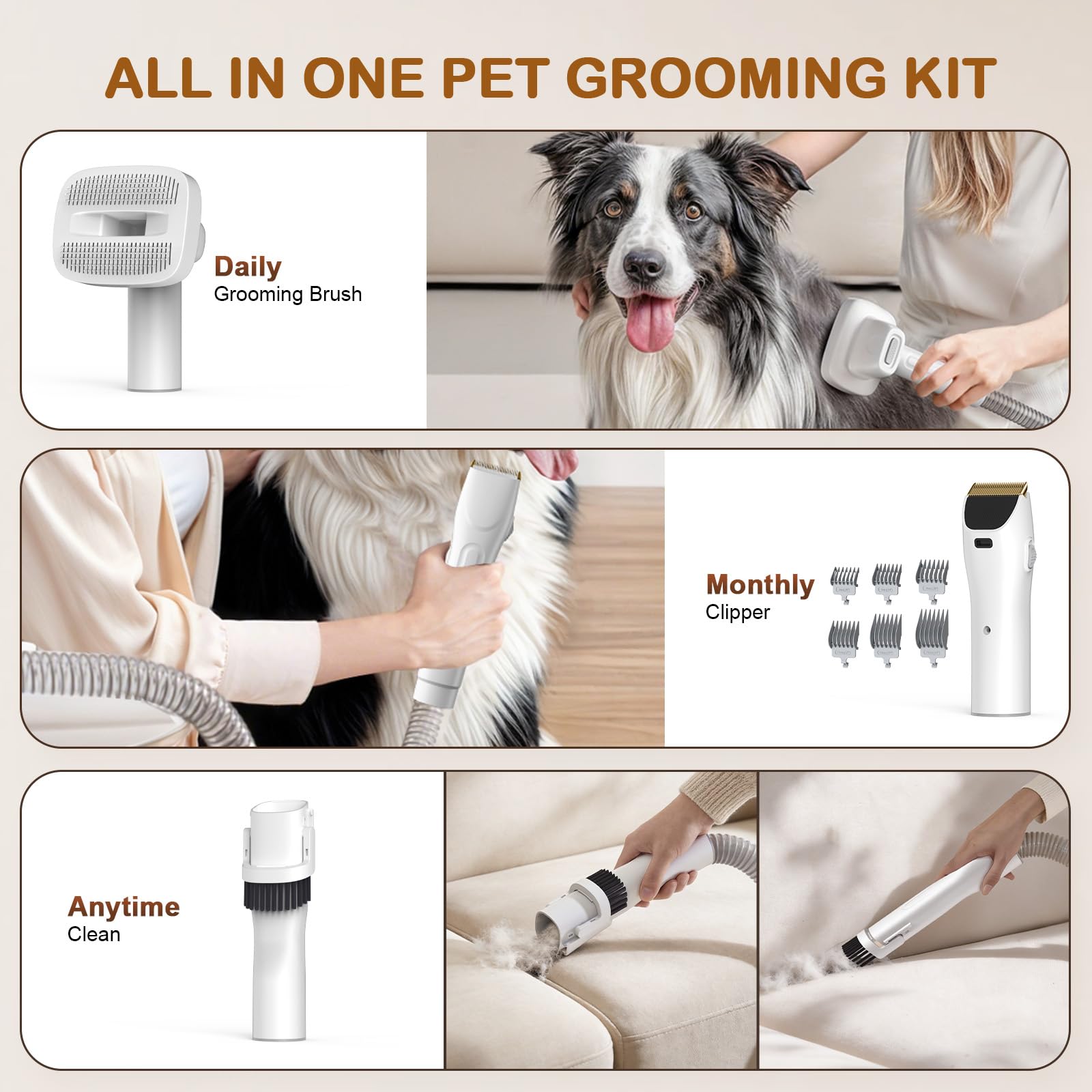 Ozumek silent low-noise mode supports calm grooming sessions for anxious pets