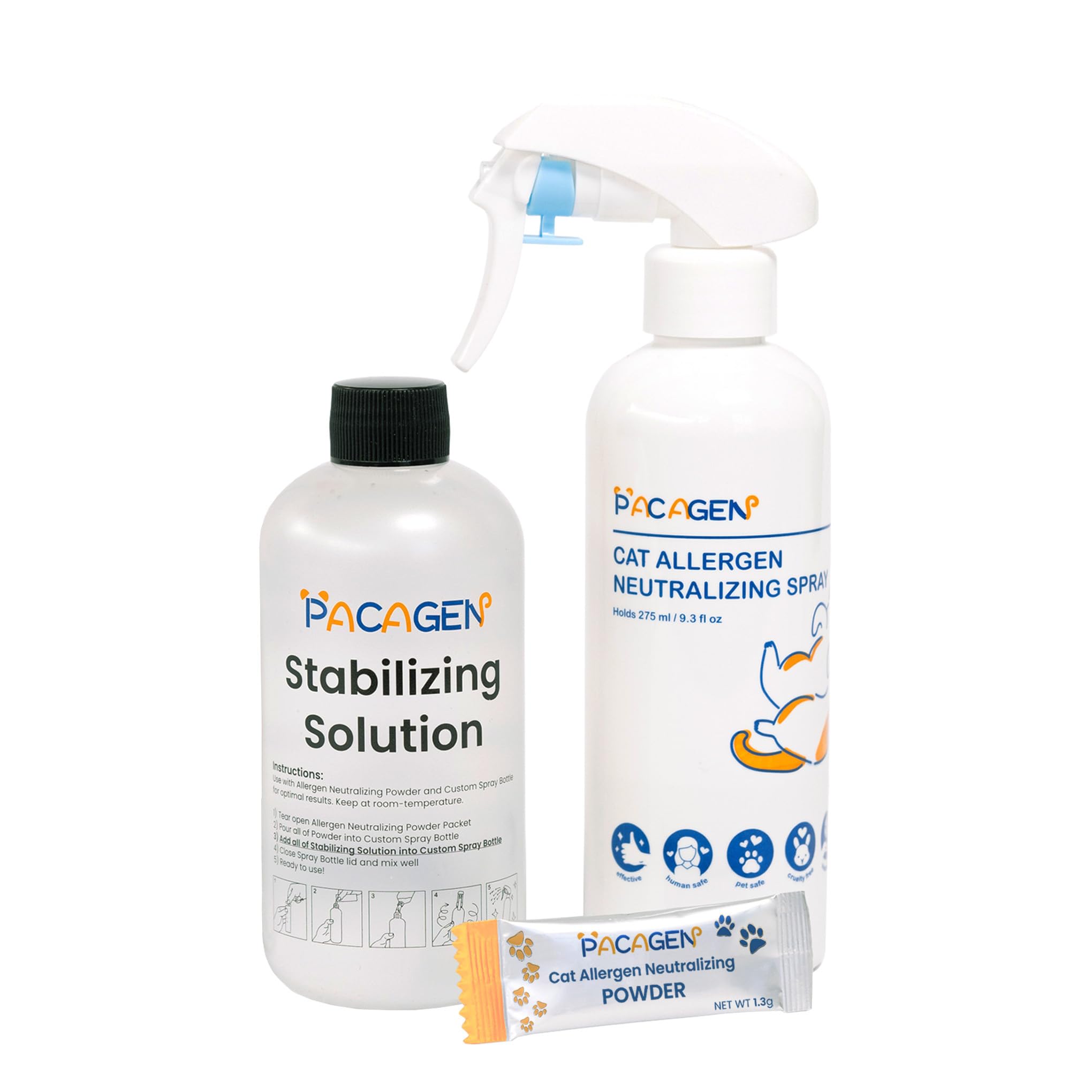 Pacagen cat allergen spray bottle ready for home use to reduce pet allergens