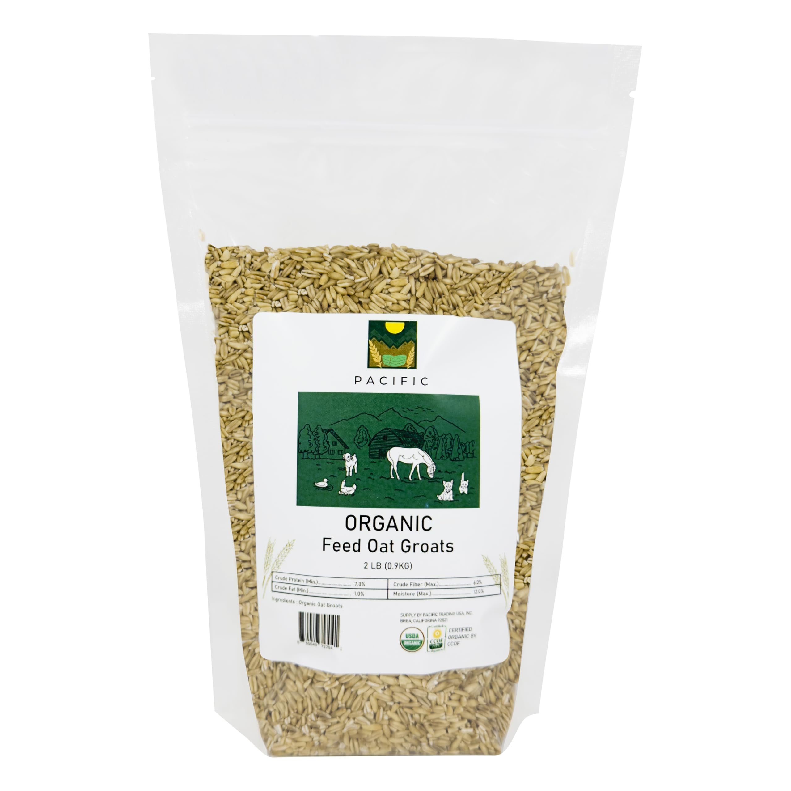 PACIFIC oat groats for birds packaging highlights organic quality and certification.