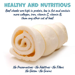 Pack Approved Beef Cheek Rolls close-up, natural texture ideal for long-lasting chewing and oral health support