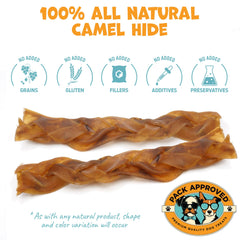 Pack Approved camel dog chews close-up highlighting durable chew texture.