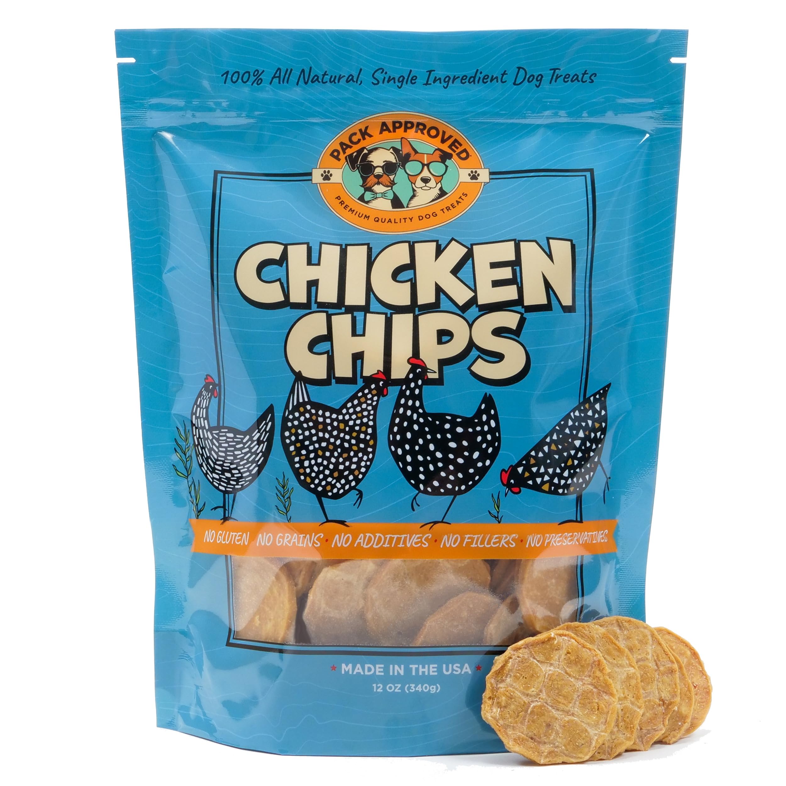 Pack Approved Chicken Chips bag: single-ingredient dog treat ideal for training rewards