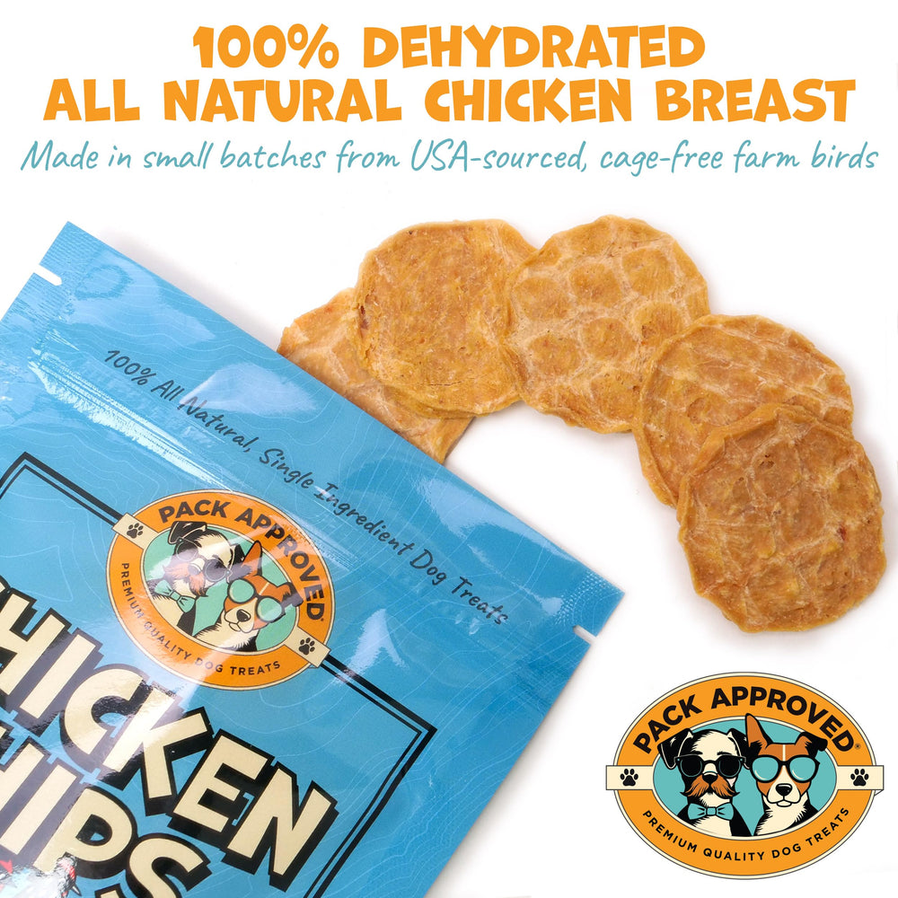Pack Approved Chicken Chips US-made label emphasizing quality and local production