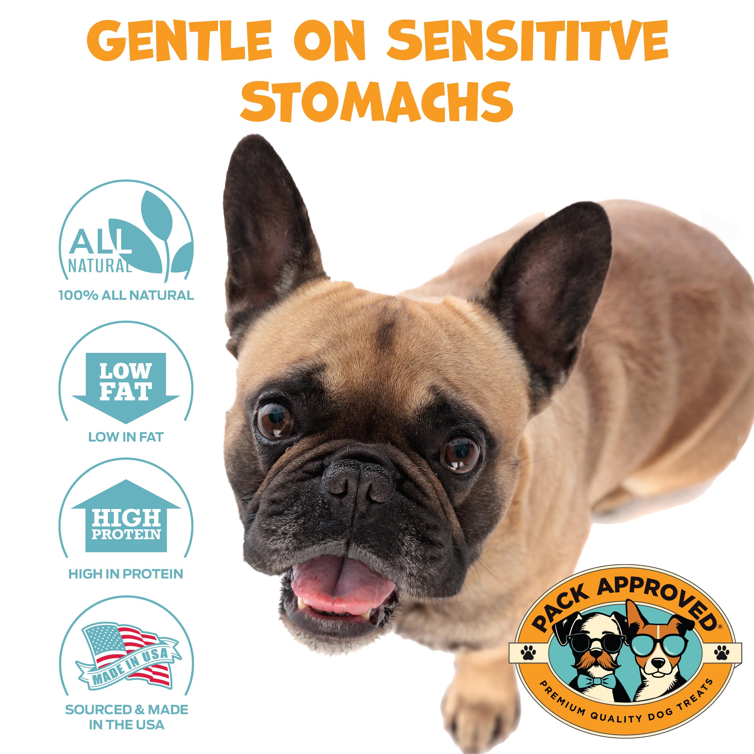 Pack Approved crunchy dog sticks in a resealable bag.