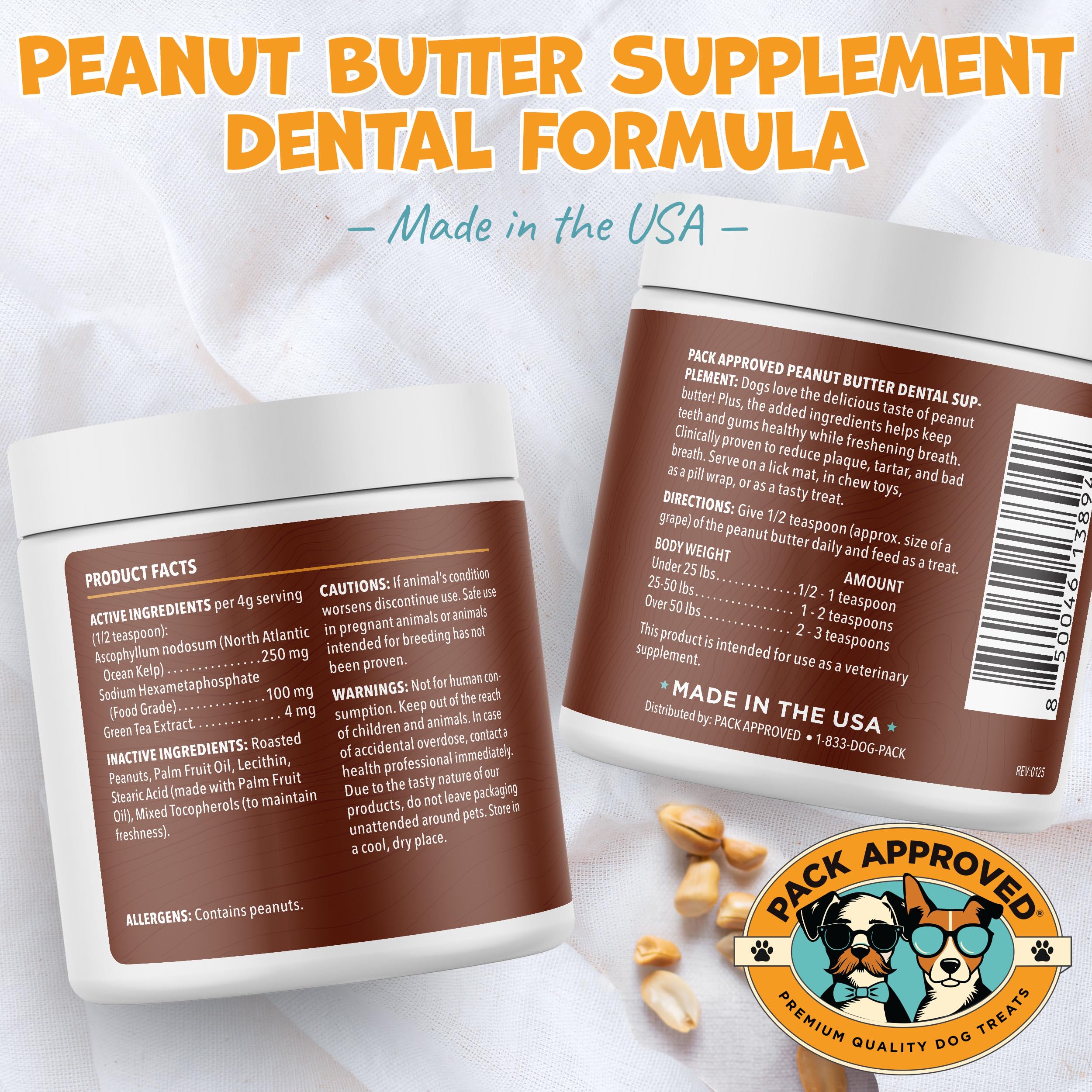 Pack Approved dog peanut butter uses natural ingredients with no additives.