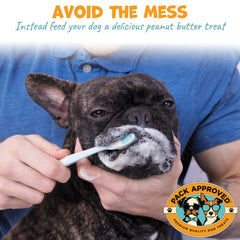 Pack Approved dog peanut butter surface topper aiding picky eaters and meals.