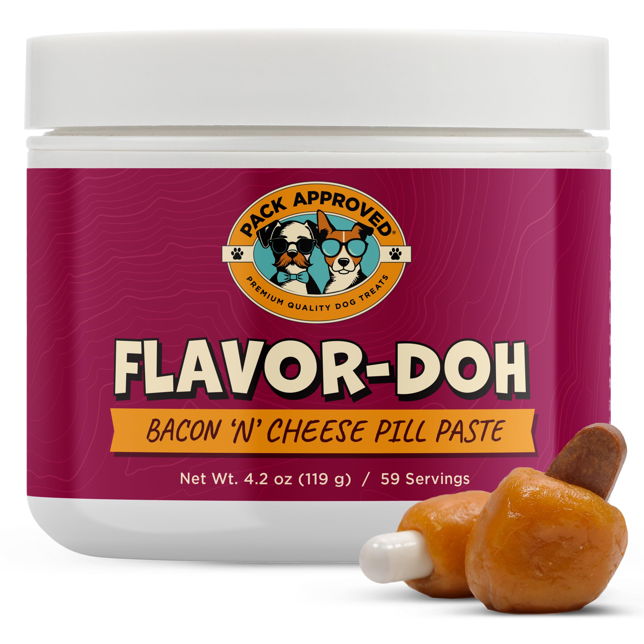Pack Approved Flavor-Doh bacon and cheese wrap around a pill for a dog-safe treat