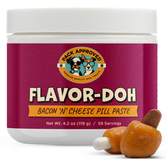 Pack Approved Flavor-Doh bacon and cheese wrap around a pill for a dog-safe treat