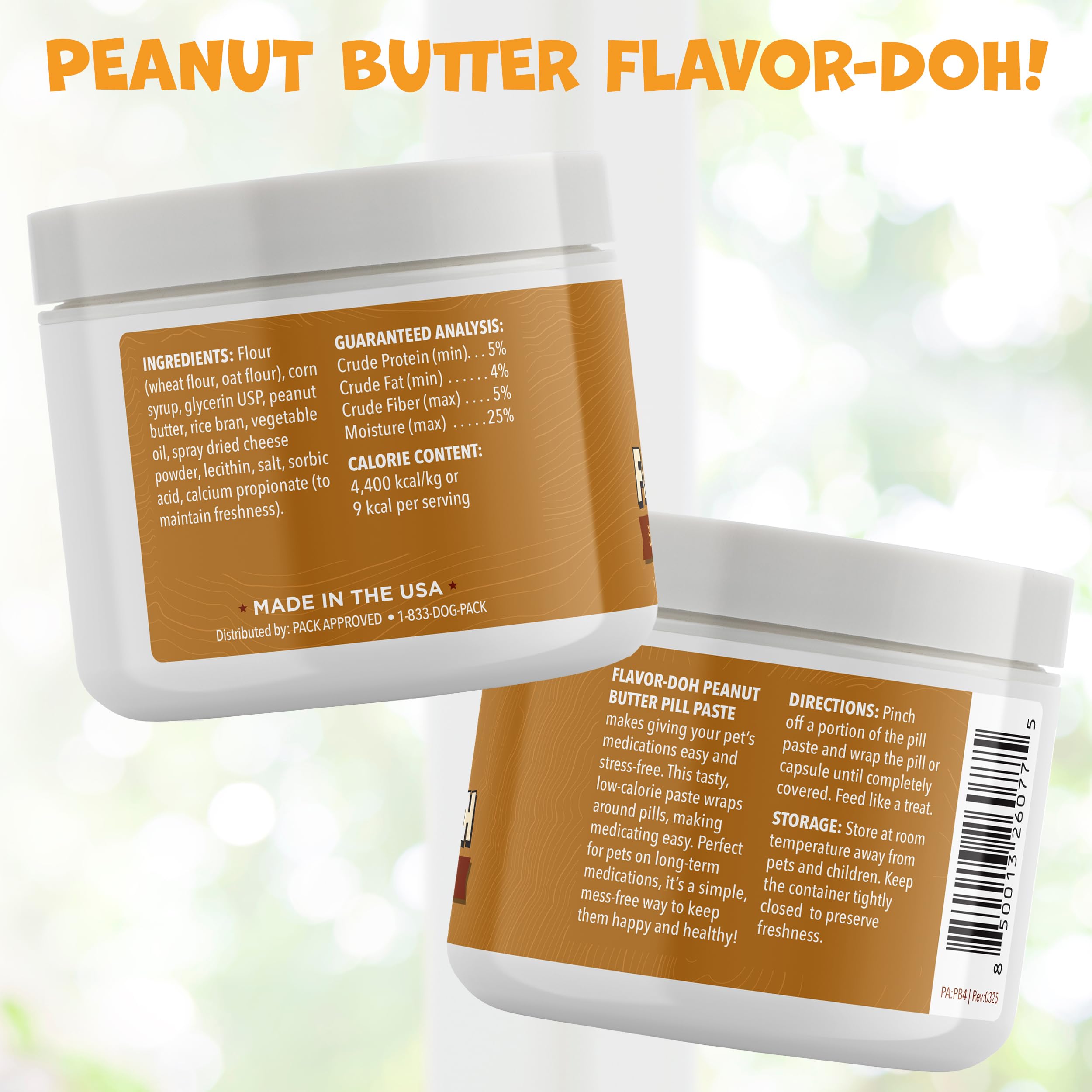 Pack Approved Flavor-Doh USA-made badge on product packaging.