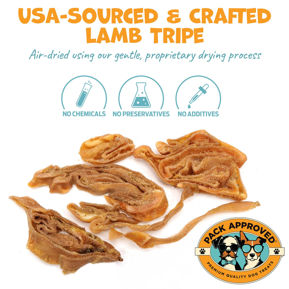 Pack Approved Lamb Tripe close-up displaying natural dehydrated texture.