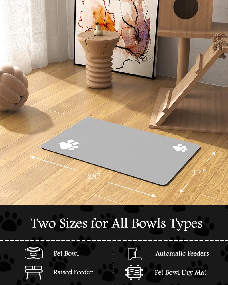 PADOOR light grey 17x28 mat fits standard bowls neatly.
