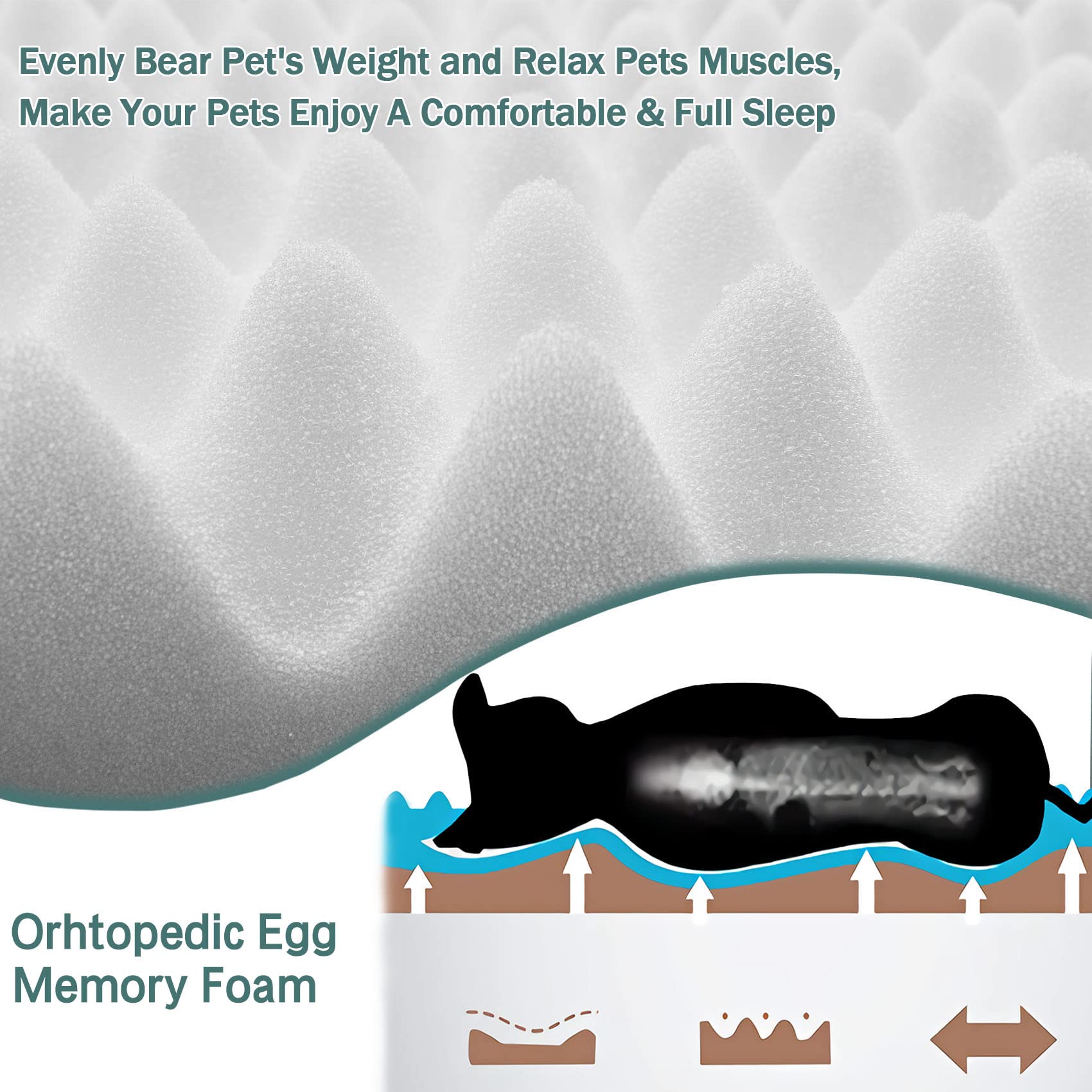 PAGGED orthopedic memory foam layer provides balanced support for small and medium dogs.