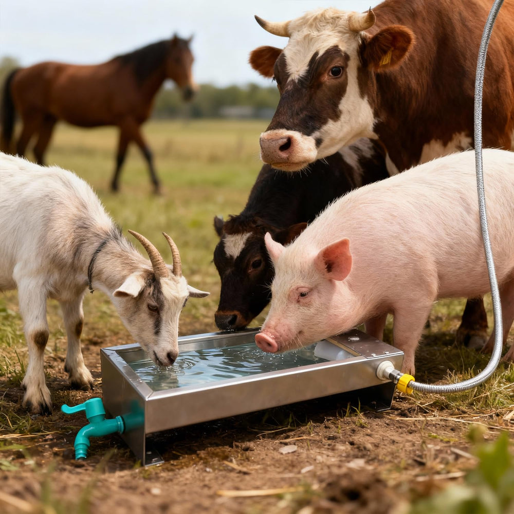 Paiaojia outdoor-ready waterer withstands sun and rain in pasture conditions