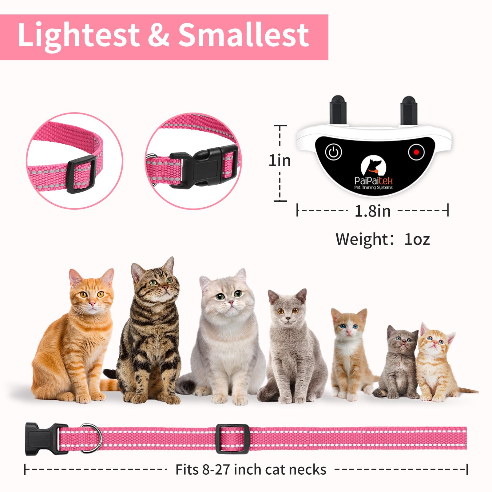 PaiPaitek cat shock collar pink IPX7 waterproof for outdoor use